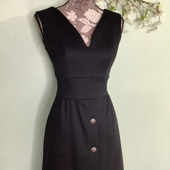 Vintage Dresses | Vintage Sleeveless Fitted Black Button Front Maxi Pencil Dress Tulip Hem | Color: Black | Size: 2 | Willowy's Closet Vintage Dresses | Vintage Sleeveless Fitted Black Button Front Maxi Pencil Dress Tulip Hem | Color: Black | Size: 2 | Willowy's Closet